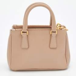 Pre Owned Prada Dusty Pink Saffiano Lux Leather Micro Galleria Tote