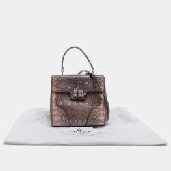 Pre Owned Prada Pink/Brown Lizard Leather Flap Top Handle Bag