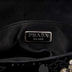 Pre Owned Prada Black Satin Crystal and Sequin Embellished Clutch