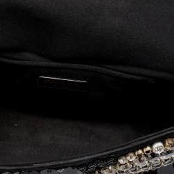 Pre Owned Prada Black Satin Crystal and Sequin Embellished Clutch