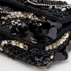 Pre Owned Prada Black Satin Crystal and Sequin Embellished Clutch