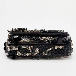 Pre Owned Prada Black Satin Crystal and Sequin Embellished Clutch