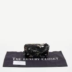 Pre Owned Prada Black Satin Crystal and Sequin Embellished Clutch