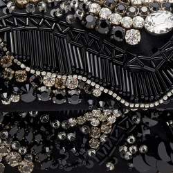 Pre Owned Prada Black Satin Crystal and Sequin Embellished Clutch