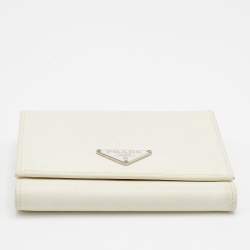 Pre Owned Prada White Saffiano Leather Trifold Wallet