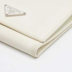 Pre Owned Prada White Saffiano Leather Trifold Wallet