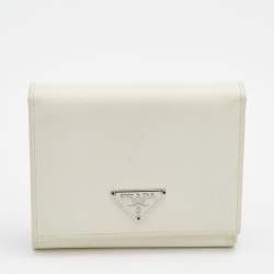 Pre Owned Prada White Saffiano Leather Trifold Wallet