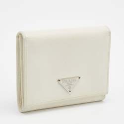 Pre Owned Prada White Saffiano Leather Trifold Wallet