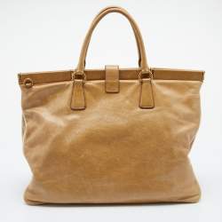 Pre Owned Prada Beige Vitello Shine Leather Tote