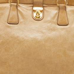 Pre Owned Prada Beige Vitello Shine Leather Tote