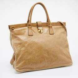 Pre Owned Prada Beige Vitello Shine Leather Tote