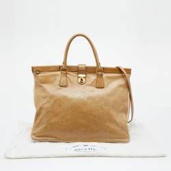 Pre Owned Prada Beige Vitello Shine Leather Tote