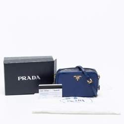 Pre Owned Prada Blue Saffiano Leather Camera Crossbody Bag