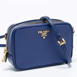 Pre Owned Prada Blue Saffiano Leather Camera Crossbody Bag
