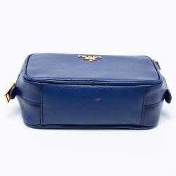 Pre Owned Prada Blue Saffiano Leather Camera Crossbody Bag