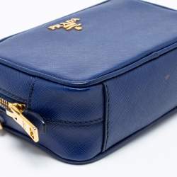 Pre Owned Prada Blue Saffiano Leather Camera Crossbody Bag