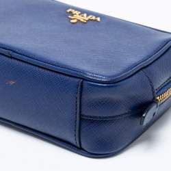 Pre Owned Prada Blue Saffiano Leather Camera Crossbody Bag