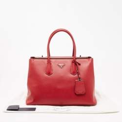 Pre Owned Prada Red Saffiano Cuir Leather Large Twin Tote