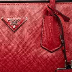 Pre Owned Prada Red Saffiano Cuir Leather Large Twin Tote