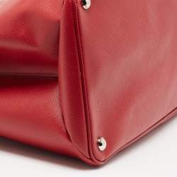 Pre Owned Prada Red Saffiano Cuir Leather Large Twin Tote