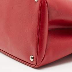 Pre Owned Prada Red Saffiano Cuir Leather Large Twin Tote