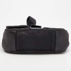 Pre Owned Prada Black Nylon and Leather Buckle Flap Shoulder Bag