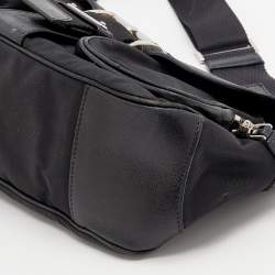 Pre Owned Prada Black Nylon and Leather Buckle Flap Shoulder Bag