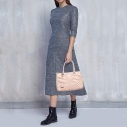 Pre Owned Prada Beige Diagramme Quilt Leather Double Zip Tote