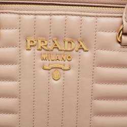 Pre Owned Prada Beige Diagramme Quilt Leather Double Zip Tote