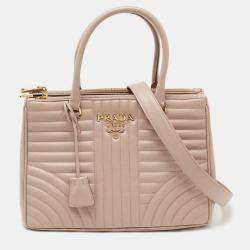 Pre Owned Prada Beige Diagramme Quilt Leather Double Zip Tote