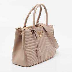 Pre Owned Prada Beige Diagramme Quilt Leather Double Zip Tote