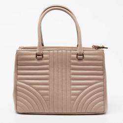 Pre Owned Prada Beige Diagramme Quilt Leather Double Zip Tote