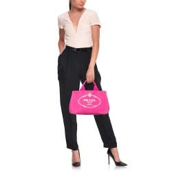 Pre Owned Prada Pink Canapa Logo Print Canvas Tote