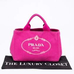 Pre Owned Prada Pink Canapa Logo Print Canvas Tote