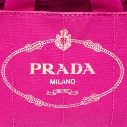 Pre Owned Prada Pink Canapa Logo Print Canvas Tote