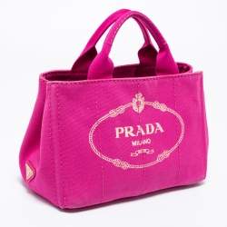Pre Owned Prada Pink Canapa Logo Print Canvas Tote