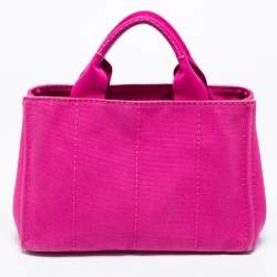 Pre Owned Prada Pink Canapa Logo Print Canvas Tote