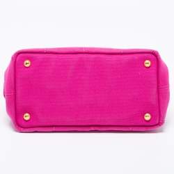 Pre Owned Prada Pink Canapa Logo Print Canvas Tote