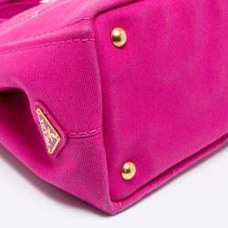 Pre Owned Prada Pink Canapa Logo Print Canvas Tote
