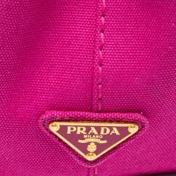 Pre Owned Prada Pink Canapa Logo Print Canvas Tote