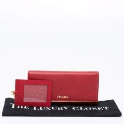 Pre Owned Prada Red Saffiano Leather Metal Bar Flap Continental Wallet