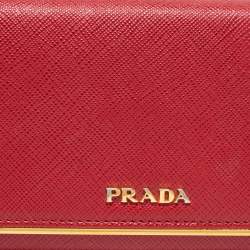 Pre Owned Prada Red Saffiano Leather Metal Bar Flap Continental Wallet