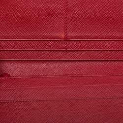 Pre Owned Prada Red Saffiano Leather Metal Bar Flap Continental Wallet