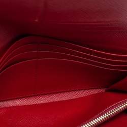 Pre Owned Prada Red Saffiano Leather Metal Bar Flap Continental Wallet
