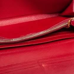 Pre Owned Prada Red Saffiano Leather Metal Bar Flap Continental Wallet