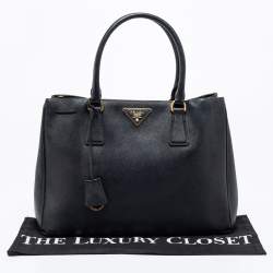 Pre Owned Prada Black Saffiano Lux Leather Small Middle Zip Tote