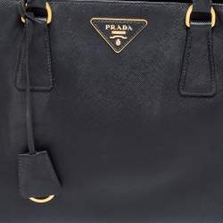 Pre Owned Prada Black Saffiano Lux Leather Small Middle Zip Tote