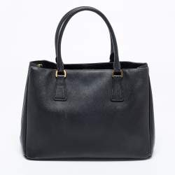 Pre Owned Prada Black Saffiano Lux Leather Small Middle Zip Tote