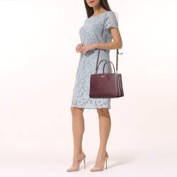 Pre Owned Prada Burgundy/Grey Saffiano Leather Bibliotheque Tote