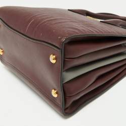 Pre Owned Prada Burgundy/Grey Saffiano Leather Bibliotheque Tote